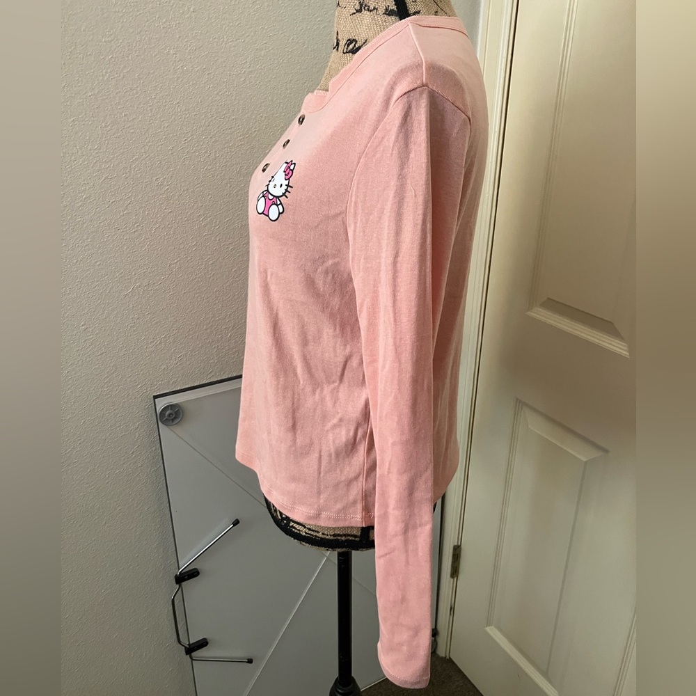 Hybrid Apparel hello kitty Pink Long Sleeve Henley tee shirt XL - Picture 3 of 5